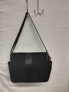 Genuine COACH Signature Black Leather Trimmed Messenger Handbag