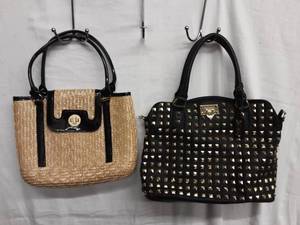 Steve Madden Black Handbag With Gold Studs, New Straw Handbag Black Patent & Gold Trim