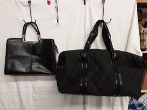 Black Handbag With Silver Trim, Black Quilted Duffel Bag With Silver Trim