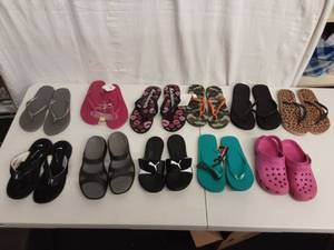 Lot Of 11 Pair Of Sandals, Flip Flops, Crocs, (Size Small 6-7) Some New With Tags