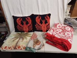 Sea Shell Shower Curtain, Bathmat, Lobster Pillows, Blanket