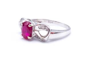 Upscale Natural 1.1 Carat Ruby and Diamond Ribbon Estate Ring in 18k White Gold