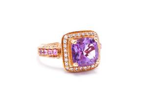 LeVian Strawberry Series Cotton Candy Amethyst, Pink Sapphire, and Diamond Estate Ring in 14k Strawberry Gold