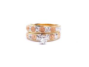 Vintage Starfire Signed Diamond Estate Wedding Ring Set in 14k Multi-Tone Gold