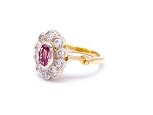 Charming .90 Carat Pink Sapphire and Diamond Estate Ring in 14k Yellow Gold