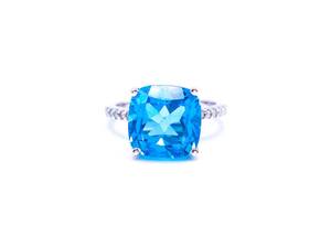 Mesmerizing Swiss Blue Topaz and Diamond Estate Ring in 14k White Gold