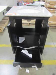 lot 73 image: Home Decorators Collection Newport 25 in. W x 21-12 in. D Bath Vanity in Black with Granite Vanity Top in Gray 9085-VS25H-BK
