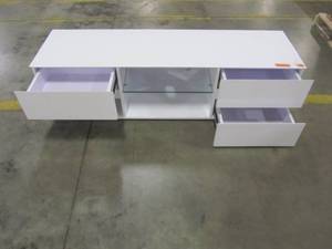 lot 153 image: Coaster 4-Drawer TV Console Glossy White 700825