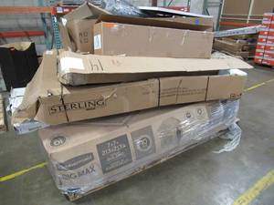 lot 223 image: WHOLESALE MIXED PALLET OF RETURNS, LIQUIDATIONS ANDOR SHELF PULLS - OUTDOOR SHED, TOYOTA TRUCK BUMPER, BATHROOM ITEMS AND MORE