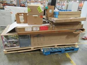 lot 243 image: WHOLESALE MIXED PALLET OF RETURNS, LIQUIDATIONS ANDOR SHELF PULLS - GAZEBO, AIR CONDITIONER WINDOW SLEEVES, GARAGE STORAGE LOCKER AND MORE
