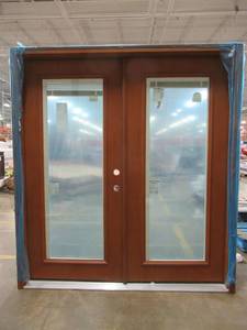 lot 250 image: Jeld-wen 71 12 X 79 916 Tall X 4 916. Double Bore, Fiberglass Double Patio Door Pre-Hung Unit With Brick Mold.
