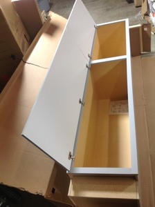 Hampton Bay Shaker Assembled 18x90x24 in. Pantry Kitchen Cabinet in Dove Gray whit small damage please review the pictures