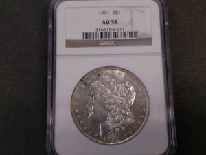 lot 2 image: 1901 NGC AU 58 Morgan Silver Dollar...