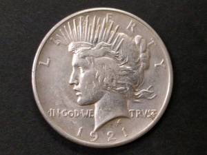 lot 55 image: 1921 High Relief Peace Silver Dolla...