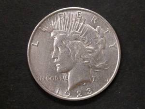 lot 74 image: 1923 D Peace Silver Dollar...