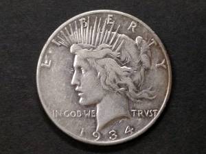 lot 92 image: 1934 S Peace Silver Dollar...