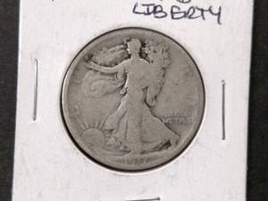 lot 97 image: 1917 Walking Liberty Silver Half Do...