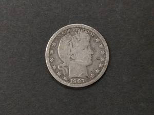 lot 119 image: 1907 Barber Silver Quarter...