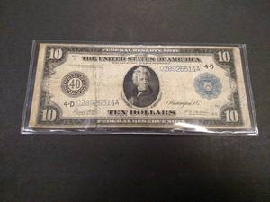 lot 147 image: 1914 Large Size Ten Dollar Federal ...