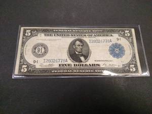 lot 148 image: 1914 Large Size Five Dollar Federal...