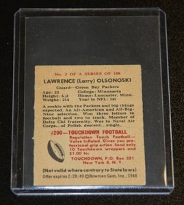 1948 Bowman Larry Olsonoski Green Bay Packers Card