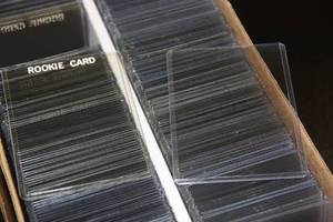 Used Sports Card Supplies  Cardboard Shoebox with 300 Top Loaders