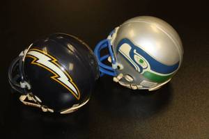 1995 Riddell Authentic Mini Helmet San Diego Chargers and Seattle Sehawks