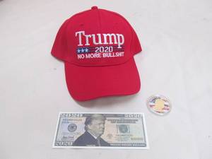 lot 1 image: Trump Cap,Commerative coin ,dollar bill