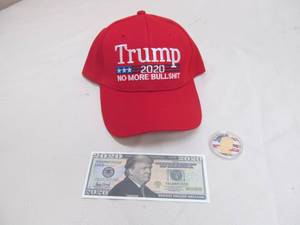 lot 2 image: Trump Cap,Commerative coin ,dollar bill