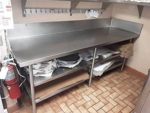lot 17 image: Stainless Steel Table With 8 Inch Backsplash & 2-Lower Shelves 93x30x36
