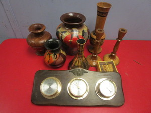 lot 409 image: DECORATIVE VASES, CANDLE HOLDERS, WEATHER STATION