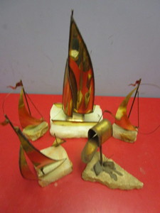 lot 411 image: JOHN DEMOTT SIGNED, NUMBERED, BRASS SAILBOAT SCULPTURES ON STONE BASES