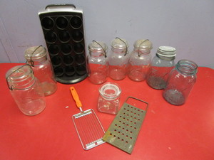 lot 416 image: VINTAGE BALL, ATLAS JARS, CHEESE GRATERS, KEURIG COFFEE HOLDER