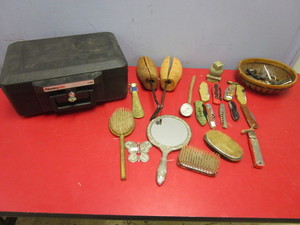 lot 437 image: SENTRY SAFE, ASSORTED POCKET KNIVES, SHOE KITS, BRUSHES, OTHER WARES