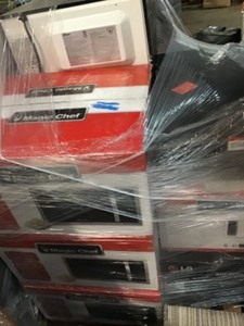 Pallet with assorted Microwaves various styles and conditions customer returns