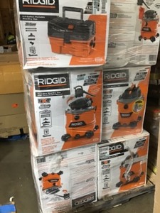 Pallet with assorted Ridgid Wet Vacs various styles and conditions