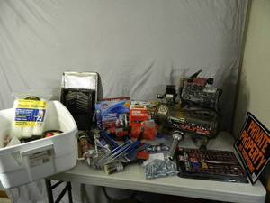 lot 93 image: Air Compressor, Paint Supplies, Socket Set, and More