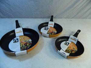 lot 51 image: 3 New Orange Non Stick Frying Pans