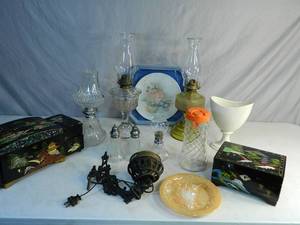 lot 104 image: Red Wing, Fire King, Old Oil Lamps, More