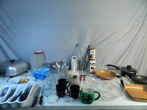 lot 137 image: Copper Pans, Copper Bake Mat, Silverware, More