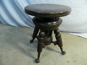 lot 2 image: Rare Adjustable Wood Screw Piano Stool