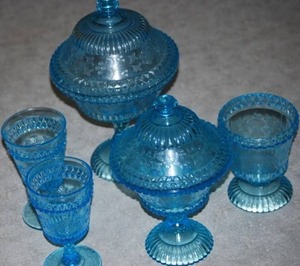 lot 28 image: Blue cobalt candy dishes and goblets