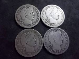 1902 O, 1898, 1914, 1914 Barber Quarters