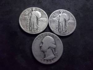 1926, 1929 Standing Liberty Quarters & 1932 Washington Quarter(1st Year)