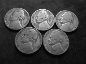 5-Silver War Nickels 1942 S, 1943P, 1944 P, 1945 P, 1945 S