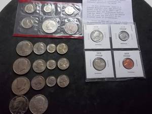 A Gem Proof Quality Set Of Coins, Mint Set 1972, 3 Other Mint Sets (No Pennies), 1972 & 1967 JFK Halves. 24 Coins In All