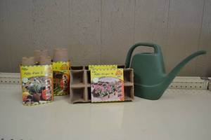 lot 48 image: Lot of Jiffy Plant Starter Pots and Trays  Watering Can