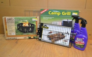 lot 143 image: Portable Fire Ring - Camp Grill and Rotisserie  2 Bottles of Grill Cleaner
