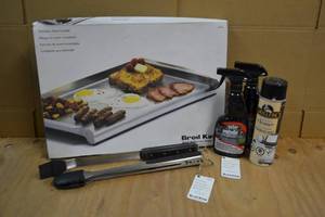 lot 144 image: Stainless Steel Griddle w SS Polish and Barbeque Tools