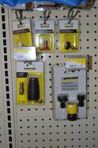 lot 286 image: Karcher Pressure Washer Quick Coupler Nozzles, Turbo Nozzle and Garden Hose Quick Connect Kit